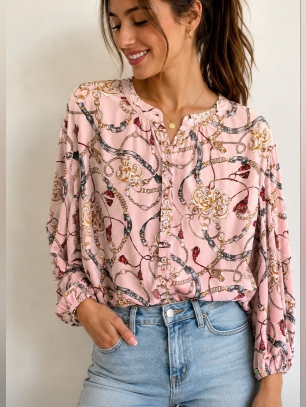 CBR Tassel Print Rose Pink Classic Blouse